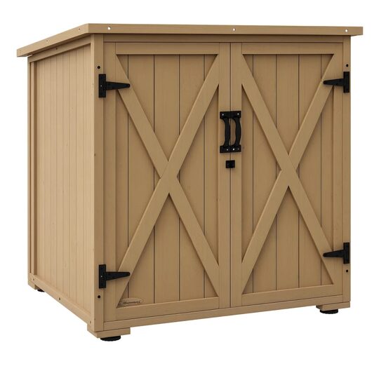 Dārza skapis, āra instrumentu skapis,  egles koks, brūns, 77.5D x 88P x 83/90A cm, Outsunny